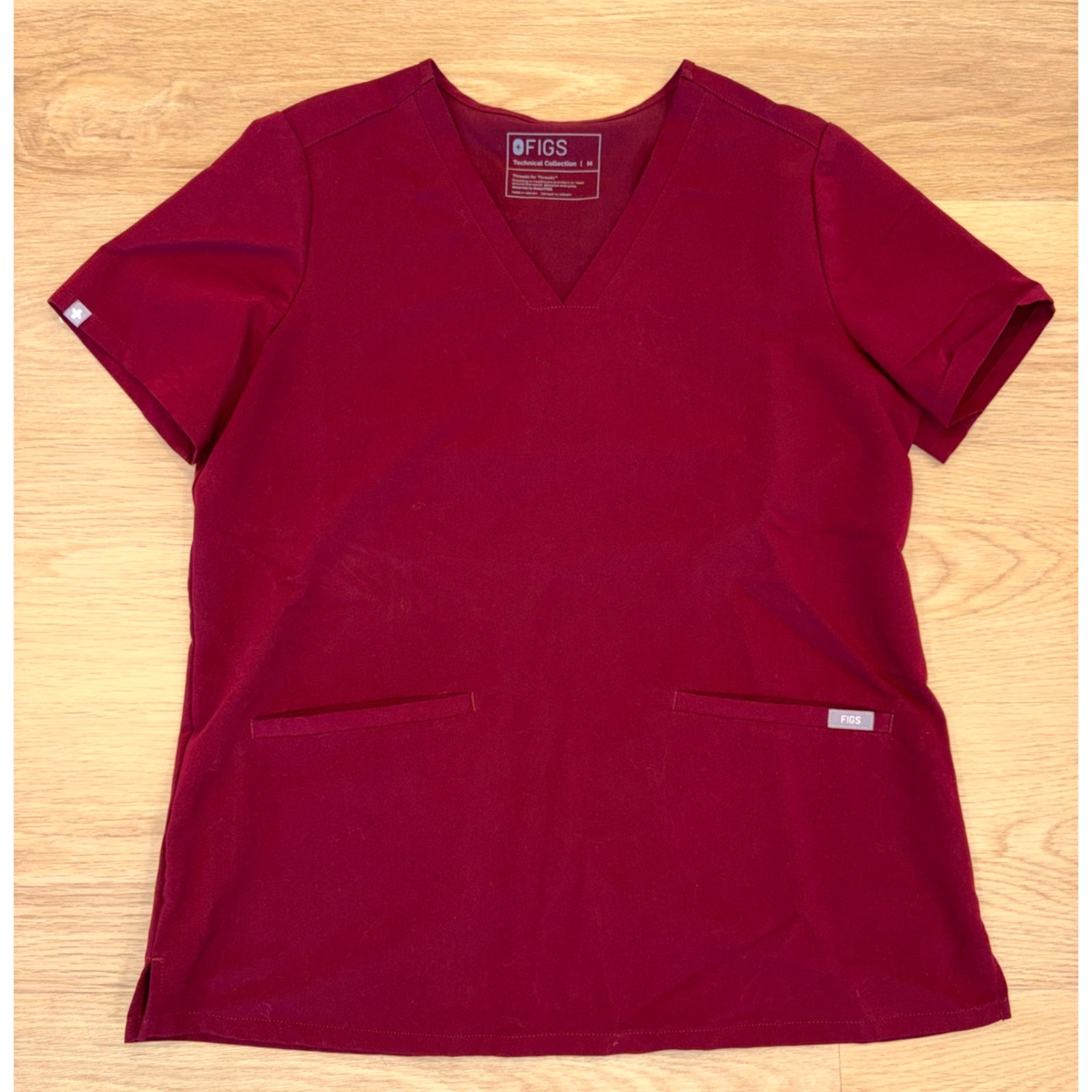Figs Technical Collection Casma Three-Pocket Scrub Top Burgundy Womens Medium